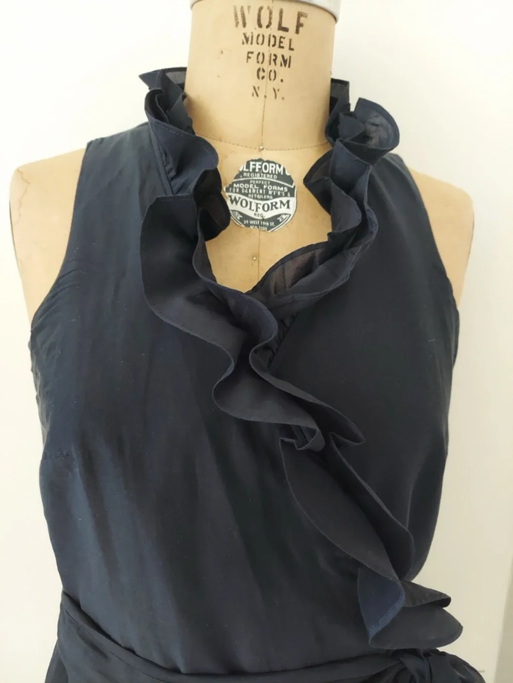 LOFT Black Ruffle Wrap Dress with Side Tie - Picture 2 of 4